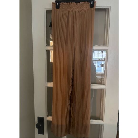 Japna Women’s medium tan brown Accordion Pleated Dress Pants flowy lightweight - Picture 2 of 6